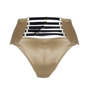 Daria gold satin high-waisted panties with black elastic back by Gonzales Affaires at Brigade Mondaine