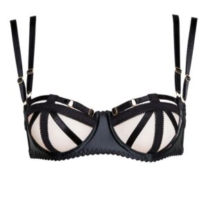 Strapless bra Domenica black with geometric elastics cleverly hiding the nipples by Gonzales Affaire