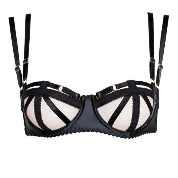 Strapless bra Domenica black with geometric elastics cleverly hiding the nipples by Gonzales Affaire