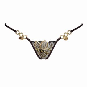 Black G-string with gold flower embroidery Gypsy Lucky Cheeks by Brigade Mondaine