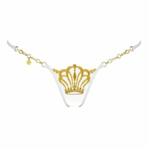 Ivory lace g-string with gold crown by Lucky Cheeks at Brigade Mondaine