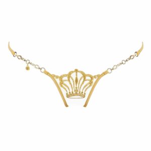 String à dentelle et chaîne dorées avec motif couronne par Lucky Cheeks chez Brigade Mondaine
