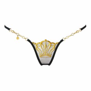 Black lace g-string with gold crown by Lucky Cheeks at Brigade Mondaine