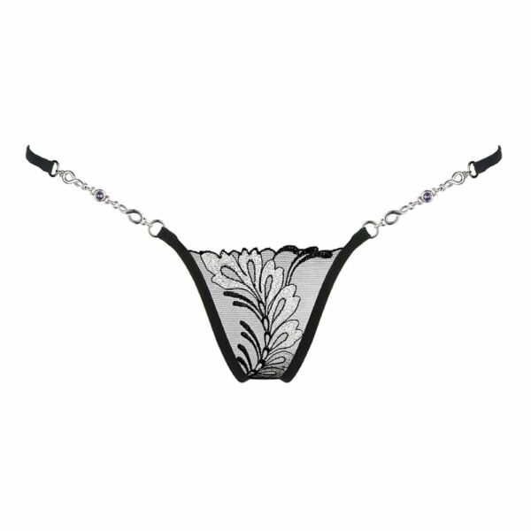 G-string Bijou in black lace and silver Moon pattern at Brigade Mondaine