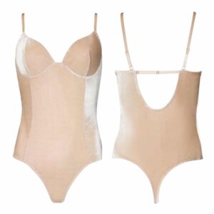 Champagne coloured Mabel bodysuit in velvet by OW INTIMATES