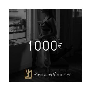Visual of the 1000€ gift card. A buttock wearing a bordelle set is in the background.