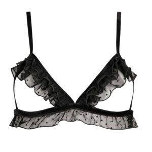 Open bra in black mesh and small flounce patterns ATELIER AMOUR at Brigade Mondaine