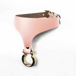 Powdered pink Whiplash choker with golden drooping ring signed ELF ZHOU at Brigade Mondaine