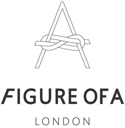 Markenlogo FIGURE OF A mit dem'emblematischen geknoteten A und den Schriftzügen Figure of A London