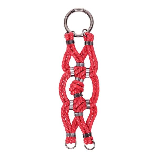 Shibari bondage red knotted rope bracelet Figure of A at Brigade Mondaine