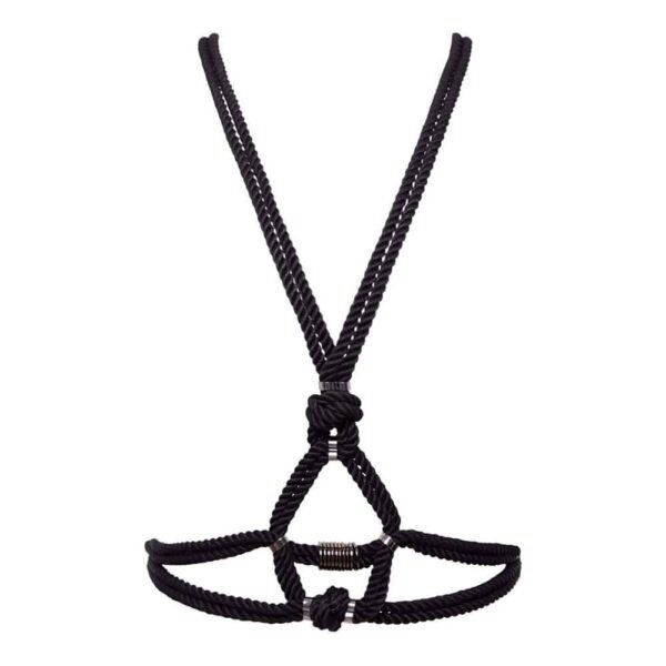 Arnés para el busto de cuerda anudada shibari negro Figura de A en Brigade Mondaine