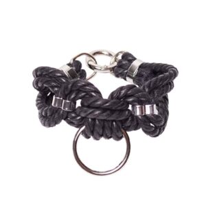 Shibari black bondage rope bracelet with Figure of A ring at Brigade Mondaine