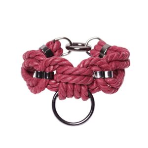 Red Shibari bondage rope bracelet with ring Figure of A at Brigade Mondaine