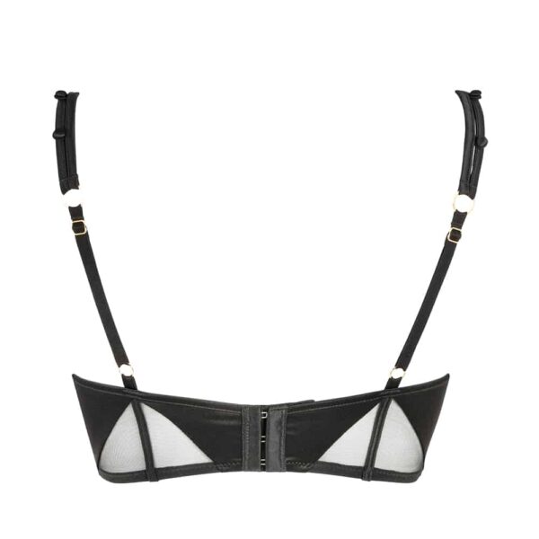 Black satin and mesh open bustier bra with detachable straps collection Douce Insomnie from Atelier Amour at Brigade Mondaine