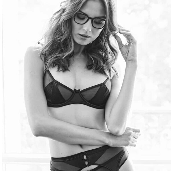 Mesh and black satin basket bra from the Douce Insomnie collection at Atelier Amour at Brigade Mondaine