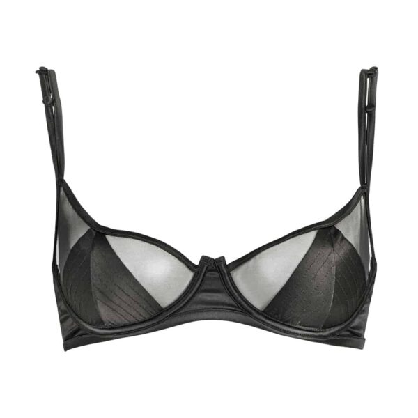 Black mesh and satin balconette bra with detachable straps from the Douce Insomnie collection at Atelier Amour at Brigade Mondaine