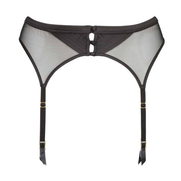 Black satin and mesh suspender belt with satin button collection Douce Insomnie par Atelier Amour chez Brigade Mondaine