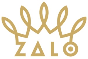 Logo de la marque ZALO avec une écriture de couleur or et un dessin rejoignant le Z au O