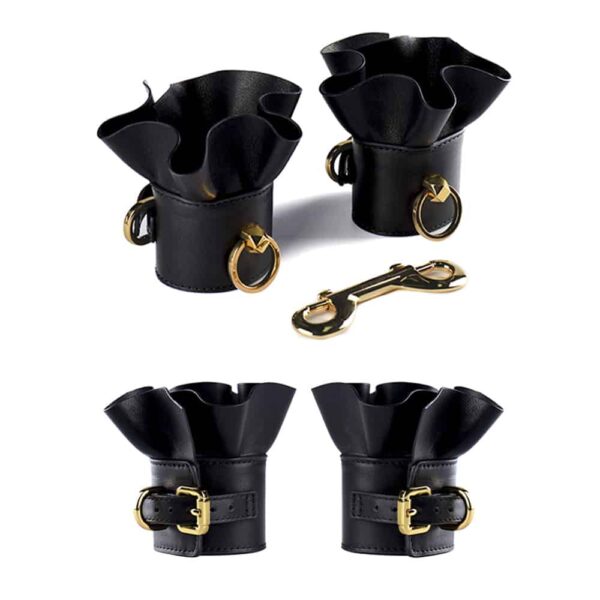 Handcuffs in soft black leather with adjustable gold attachments ZALO at Brigade Mondaine