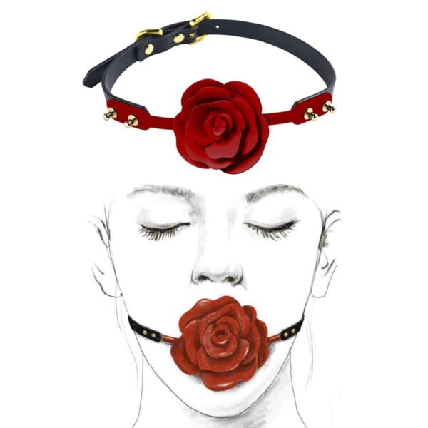 Ball gag avec rose rouge détachable en silicone, accessoire de bondage de luxe ZALO chez Brigade Mondaine