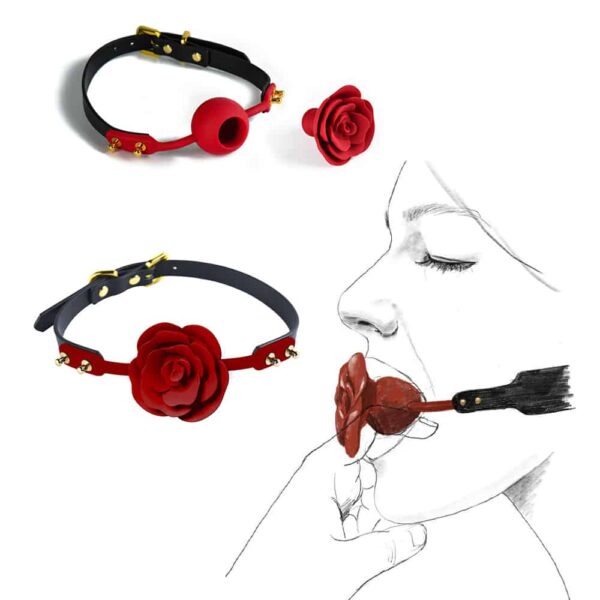 Ball gag avec rose rouge détachable, accessoire de bondage de luxe ZALO chez Brigade Mondaine