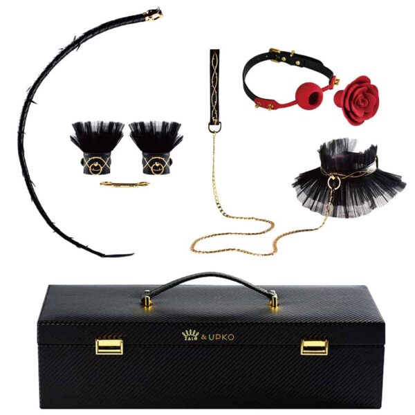 Luxury bondage accessories set, with handcuffs, collar and ball gag from ZALO USA at Brigade Mondaine