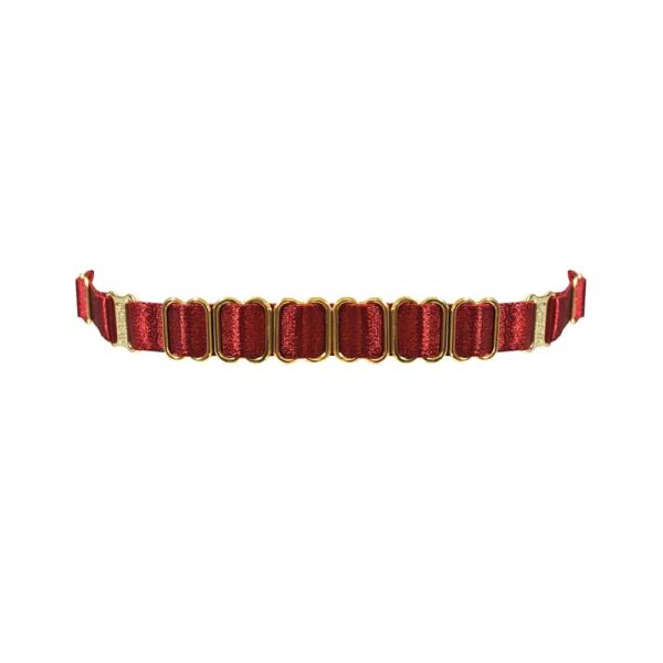 Red satin elastic necklace with gold details BORDELLE at Brigade Mondaine