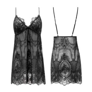 Babydoll in transparent black lace and bare back UPKO at Brigade Mondaine