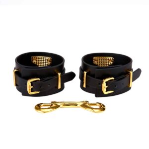 Black handmade leather handcuffs and 24K gold links UPKO at Brigade Mondaine