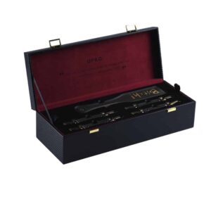 Trunk d'bondage and BDSM accessories in black leather and 24K gold entirely handmade and velvet bottom UPKO at Brigade Mondaine