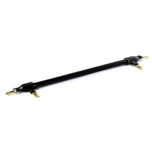 Black leather spreader bar with gold finish, attachable to UPKO wrists and ankles at Brigade Mondaine