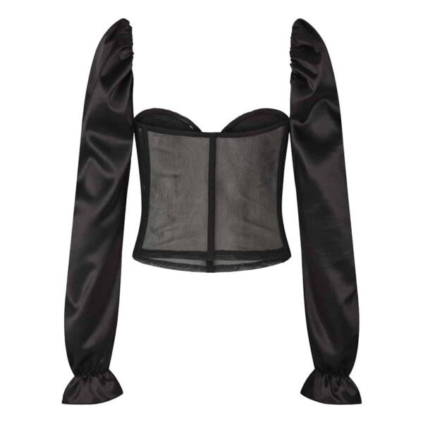Black SHAE, long sleeve silk top with corset by OW INTIMATES at BRIGADE MONDAINE