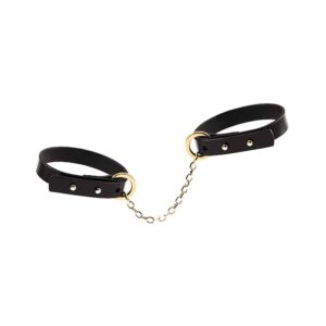 Bracelet fin en cuir noir avec attache de menotte en or 24K UPKO chez Brigade Mondaine