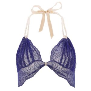 Bra with pearls and blue lace satin attachment SYDNEY BRACLI collection at Brigade Mondaine