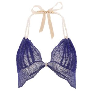 Soutien-gorge avec perles et attache satin en dentelle bleue collection SYDNEY BRACLI chez Brigade Mondaine