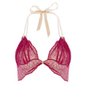 Soutien-gorge avec perles et attache satin en dentelle rouge collection SYDNEY avec petit noeud sur le devant BRACLI chez Brigade Mondaine