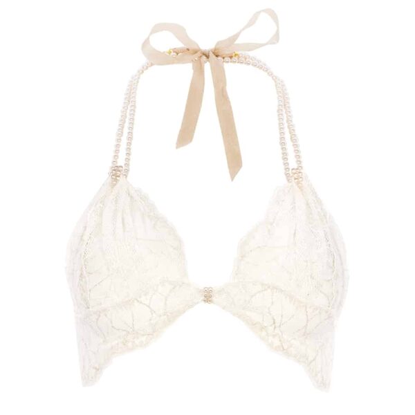 Soutien-gorge avec perles en dentelle ivoire collection SYDNEY BRACLI chez Brigade Mondaine