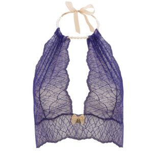 Bralette with pearls and blue lace satin tie SYDNEY collection with small bow on the front BRACLI at Brigade Mondaine