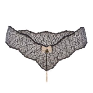 G-string avec perles stimulantes en dentelle noire collection SYDNEY avec petit noeud sur le devant BRACLI chez Brigade Mondaine