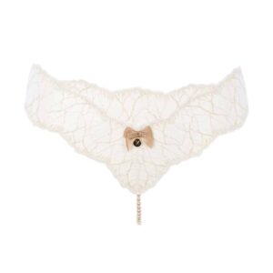 G-String with stimulating pearls in ivory lace SYDNEY collection with small bow on the front BRACLI at Brigade Mondaine
