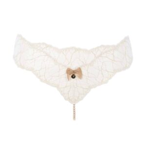 G-String avec perles stimulantes en dentelle ivoire collection SYDNEY avec petit noeud sur le devant BRACLI chez Brigade Mondaine