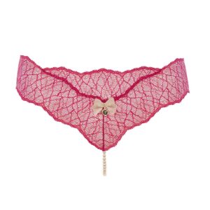 G-string avec perles stimulantes en dentelle rouge collection SYDNEY avec petit noeud sur le devant BRACLI chez Brigade Mondaine