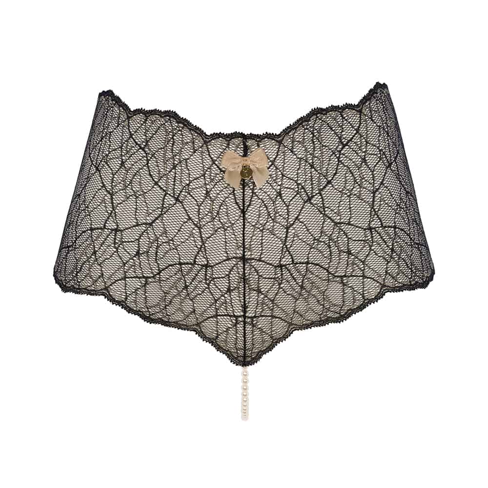 Bragas de cintura alta con perlas estimulantes en encaje negro Colección SYDNEY con pequeño lazo en la parte delantera BRACLI en Brigade Mondaine