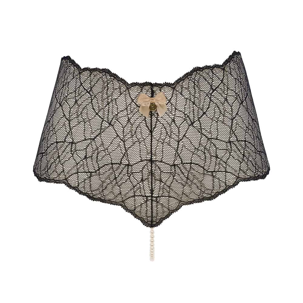 High waist panties with stimulating pearls in black lace SYDNEY collection with small bow on the front BRACLI at Brigade Mondaine