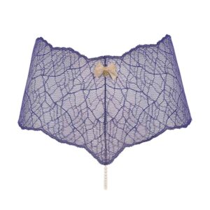 High waist panties with stimulating pearls in blue lace SYDNEY collection with small bow on the front BRACLI at Brigade Mondaine