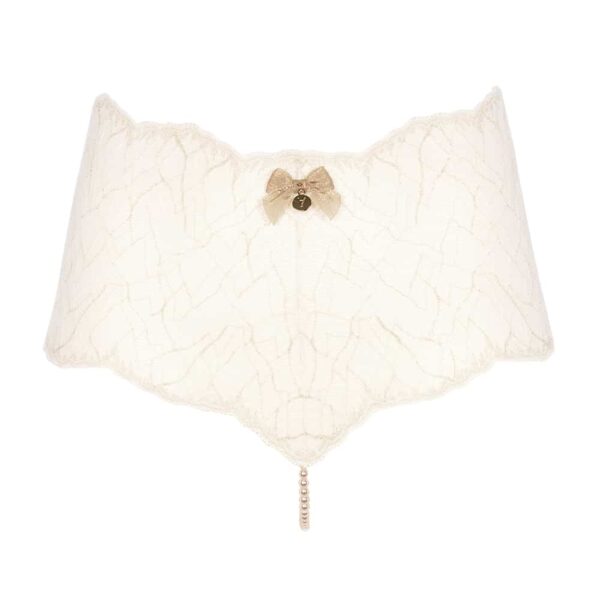 High waist briefs with stimulating pearls in ivory lace SYDNEY collection with small bow on the front BRACLI at Brigade Mondaine