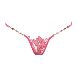 String bijou doré en mesh noir et dentelle rose motif fleur Lucky Cheeks chez Brigade Mondaine