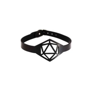 Black leather choker necklace lace hexagonal shape BLASTED SKIN at Brigade Mondaine