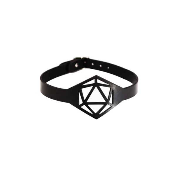 Collar gargantilla de cuero negro encaje forma hexagonal PIEL ROTADA a Brigade Mondaine