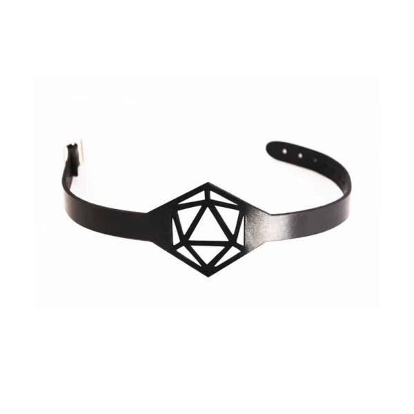 Black leather choker necklace lace hexagonal shape BLASTED SKIN at Brigade Mondaine